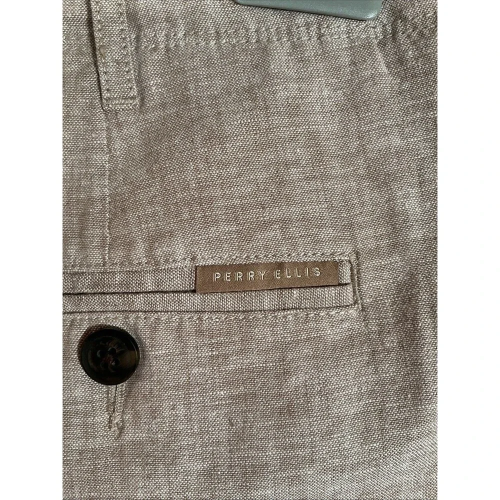 NWOT Perry Ellis Men’s Linen/Cotton Wide Leg Taupe Pants Sz 33X32